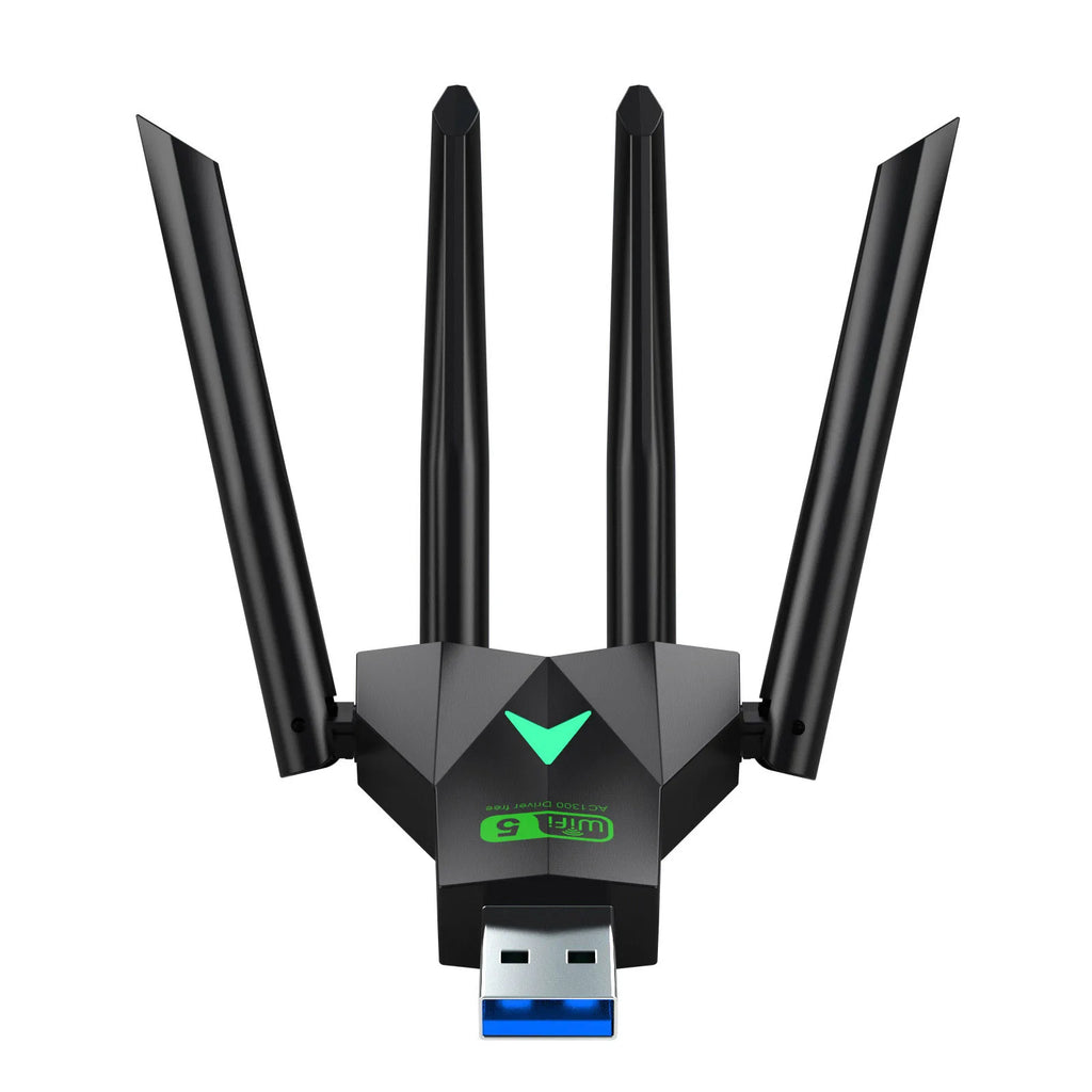 1300 Mbps USB WiFi Adapter with Bluetooth 5.4 - 4 Antennas - WiKey®Pro